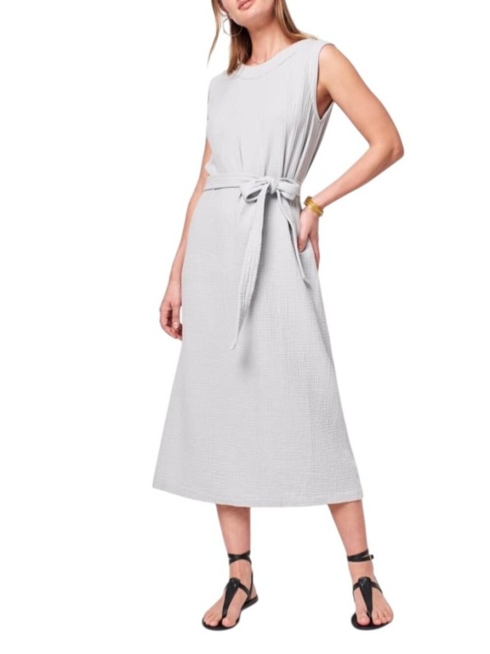 Faherty Dream Cotton Gauze Costa Dress Gray Size XS Minimalist Coastal Vacation